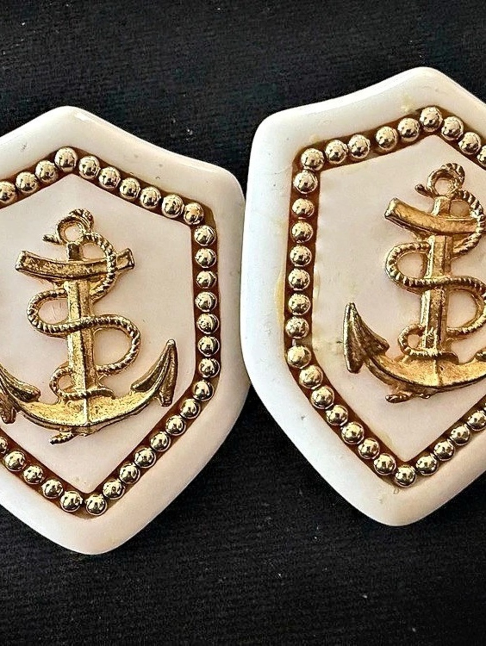 Nautical Anchor Clip-On Earrings in White & Gold